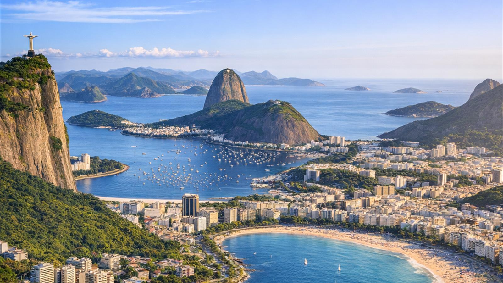 Panoramic view of Rio de Janeiro with Sugarloaf Mountain and the coastline
